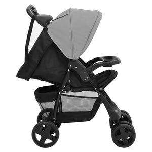 vidaXL 3-in-1 Stroller Light Grey and Black Steel