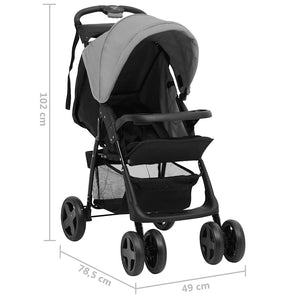 vidaXL 3-in-1 Stroller Light Grey and Black Steel