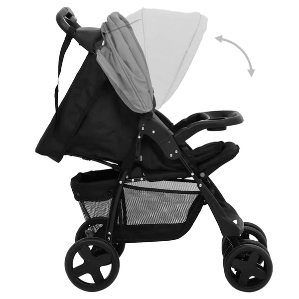 vidaXL 3-in-1 Stroller Light Grey and Black Steel