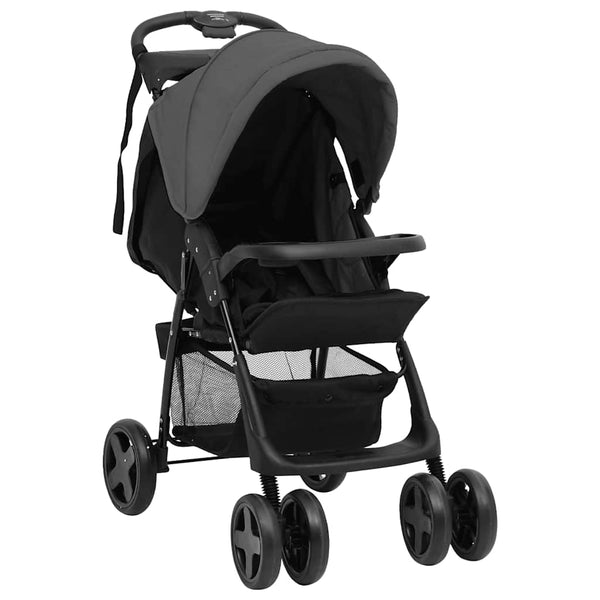 vidaXL 3-in-1 Baby Stroller Dark Grey and Black Steel