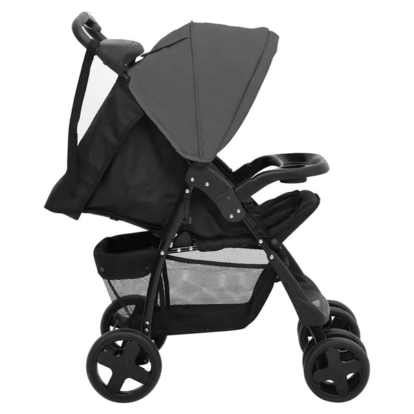 vidaXL 3-in-1 Baby Stroller Dark Grey and Black Steel