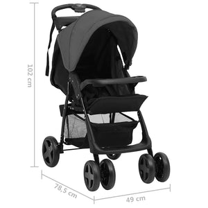 vidaXL 3-in-1 Baby Stroller Dark Grey and Black Steel