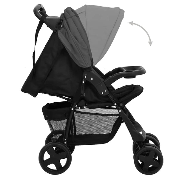 vidaXL 3-in-1 Baby Stroller Dark Grey and Black Steel
