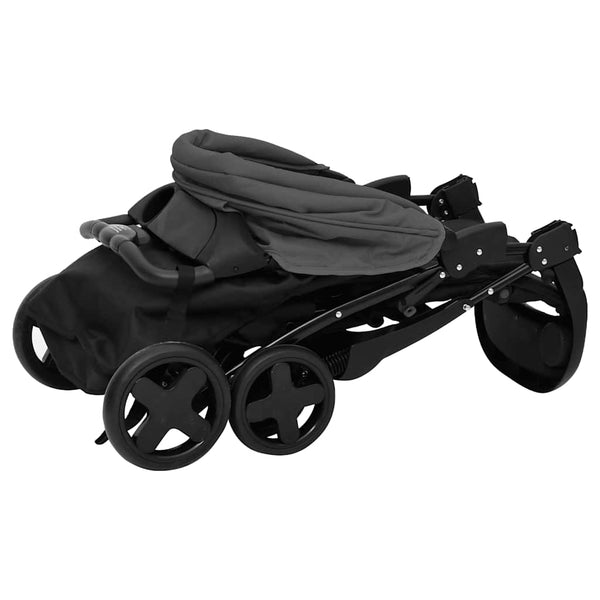 vidaXL 3-in-1 Baby Stroller Dark Grey and Black Steel