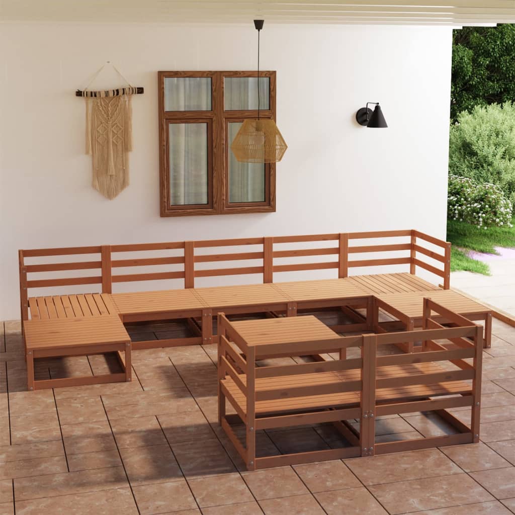 vidaXL 10-Piece Garden Lounge Set Honey Brown Solid Pine Wood