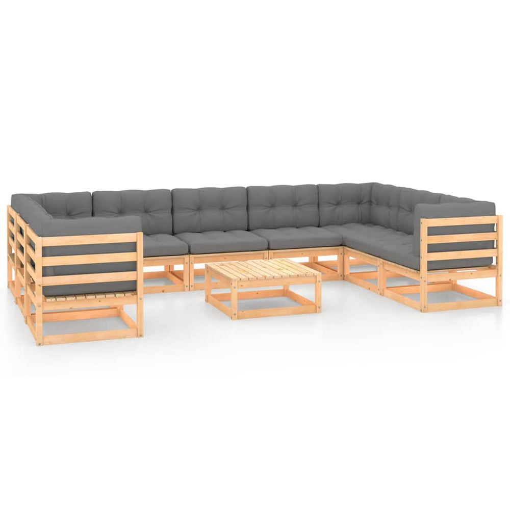 vidaXL 10-piece Garden Lounge Set with Cushions Solid Pine Wood