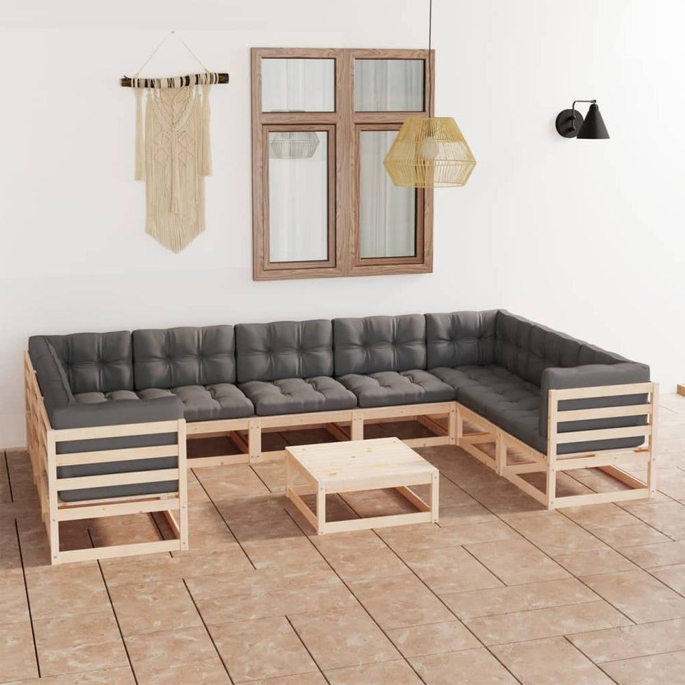 vidaXL 10-piece Garden Lounge Set with Cushions Solid Pine Wood