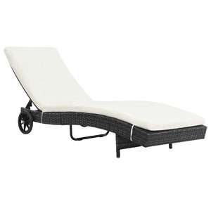 vidaXL Sun Loungers 2 pcs with Wheels and Cushions Poly Rattan Black