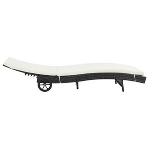 vidaXL Sun Loungers 2 pcs with Wheels and Cushions Poly Rattan Black