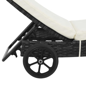 vidaXL Sun Loungers 2 pcs with Wheels and Cushions Poly Rattan Black