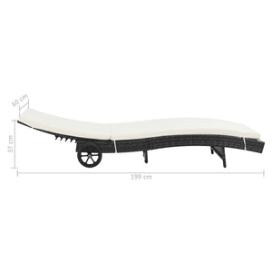 vidaXL Sun Loungers 2 pcs with Wheels and Cushions Poly Rattan Black