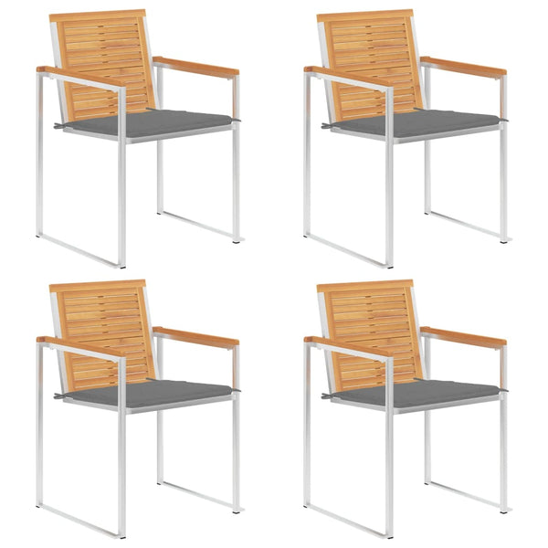 4 Stk. Gartenstühle mit Kissen Massivholz Teak
