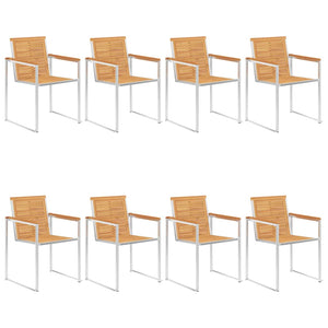 vidaXL Garden Chairs 8 pcs. with Cushions Solid Teak Wood
