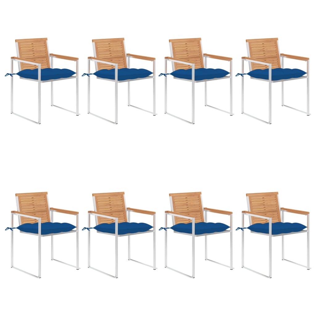 vidaXL Garden Chairs 8 pcs. with Cushions Solid Teak Wood