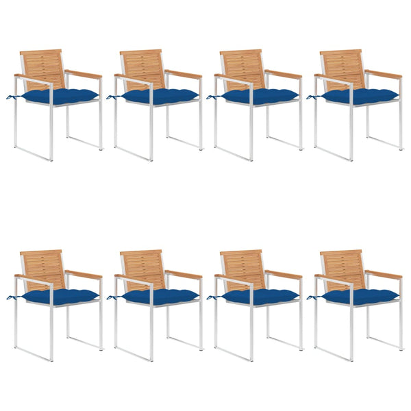 vidaXL Garden Chairs 8 pcs. with Cushions Solid Teak Wood