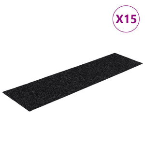 vidaXL Self-Adhesive Stair Treads 15 pcs. 76x20 cm Black Rectangular