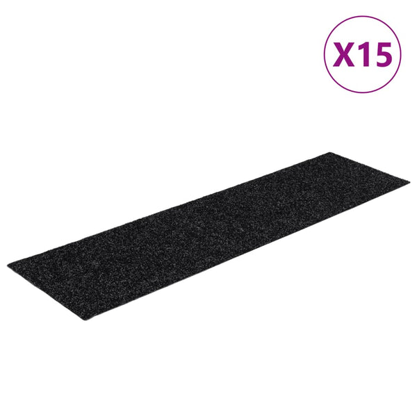 vidaXL Self-Adhesive Stair Treads 15 pcs. 76x20 cm Black Rectangular