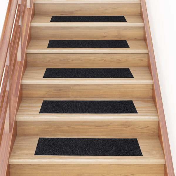 vidaXL Self-Adhesive Stair Treads 15 pcs. 76x20 cm Black Rectangular
