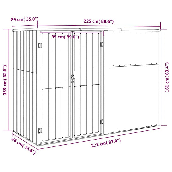 vidaXL Garden Shed Green 225x89x161 cm Galvanized Steel