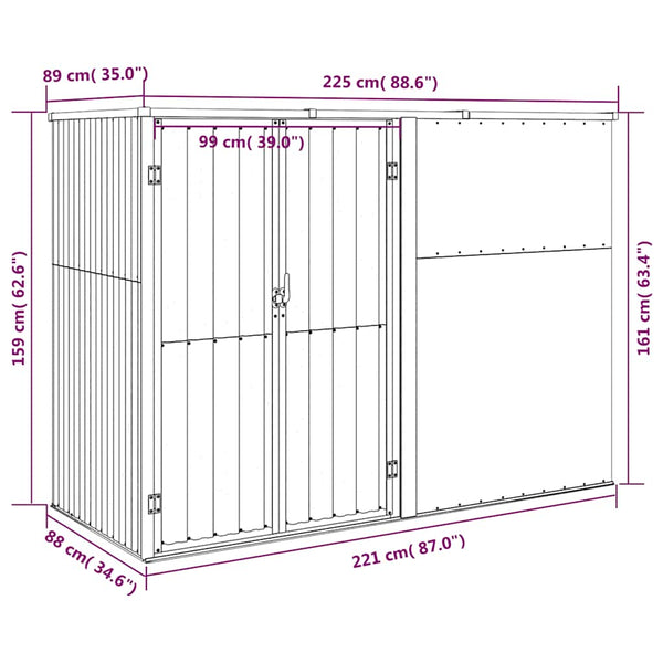 vidaXL Tool Shed Anthracite 225x89x161 cm Galvanized Steel