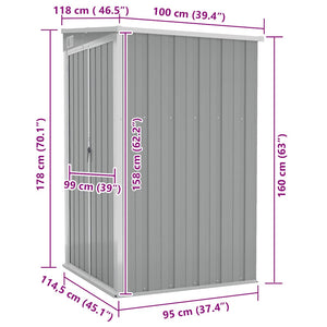 vidaXL Lean-to Shed Grey 118x100x178 cm Galvanized Steel