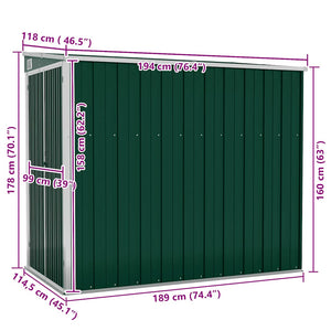 vidaXL Lean-to Shed Green 118x194x178 cm Galvanized Steel