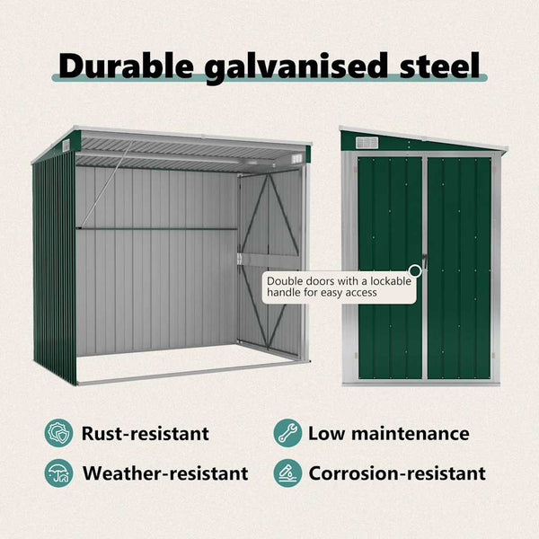 vidaXL Lean-to Shed Green 118x194x178 cm Galvanized Steel