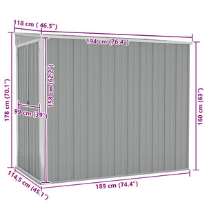 vidaXL Lean-to Shed Grey 118x194x178 cm Galvanised Steel