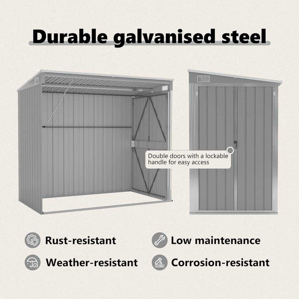 vidaXL Lean-to Shed Grey 118x194x178 cm Galvanised Steel