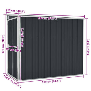 vidaXL Lean-to Shed Anthracite 118x194x178 cm Galvanized Steel