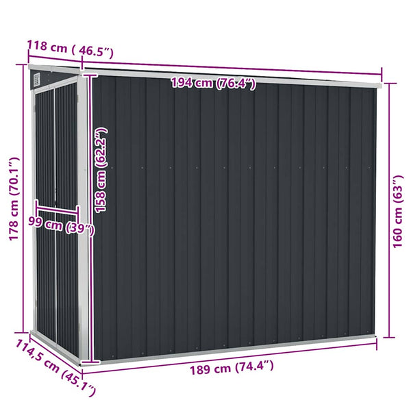 vidaXL Lean-to Shed Anthracite 118x194x178 cm Galvanized Steel