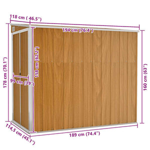 vidaXL Lean-to Shed Brown 118x194x178 cm Galvanized Steel