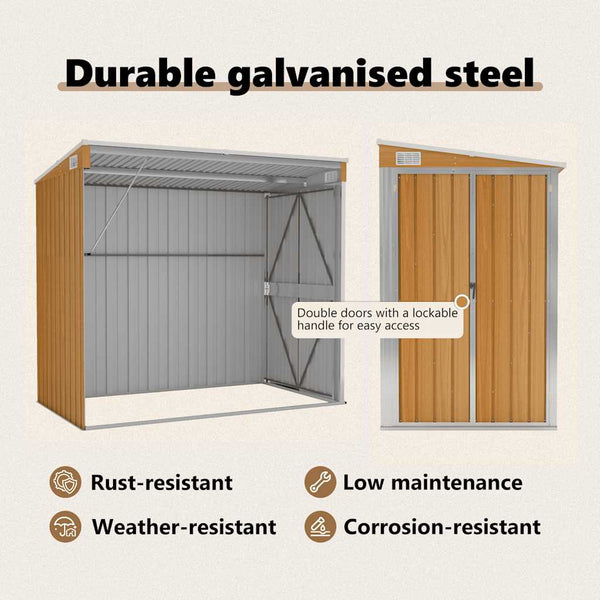 vidaXL Lean-to Shed Brown 118x194x178 cm Galvanized Steel