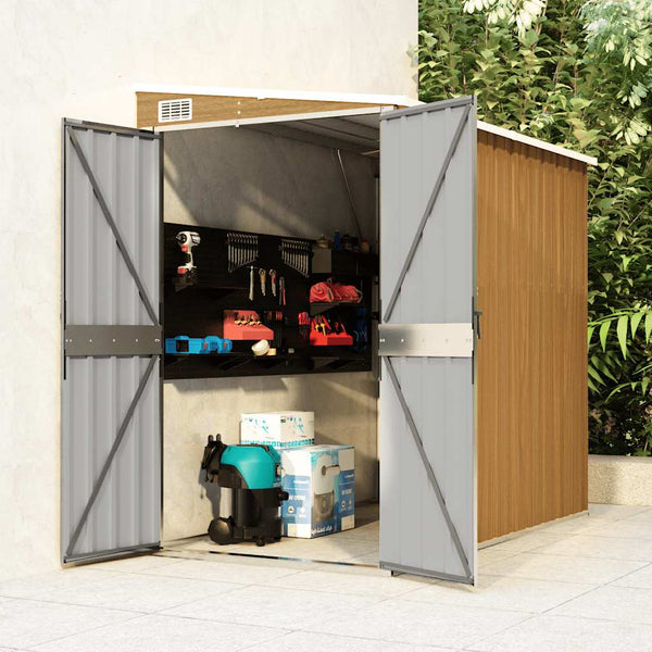 vidaXL Lean-to Shed Brown 118x194x178 cm Galvanized Steel