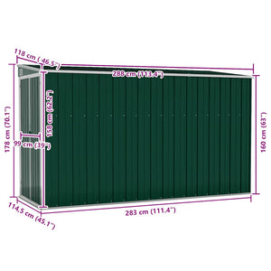 vidaXL Lean-to Shed Green 118x288x178 cm Galvanized Steel