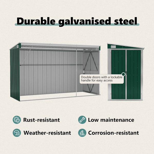 vidaXL Lean-to Shed Green 118x288x178 cm Galvanized Steel