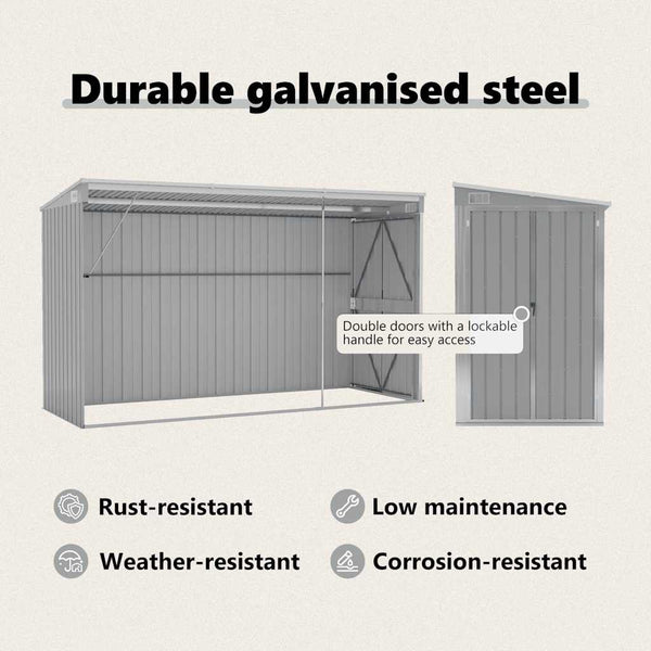 vidaXL Lean-to Shed Grey 118x288x178 cm Galvanized Steel