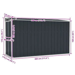 vidaXL Lean-to Shed Anthracite 118x288x178 cm Galvanized Steel