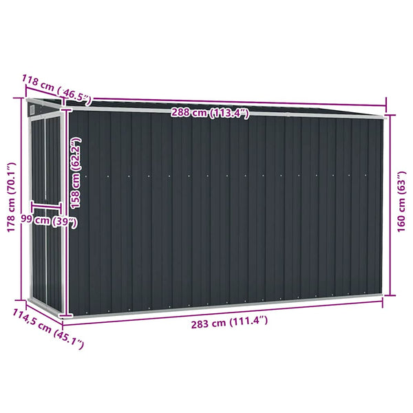 vidaXL Lean-to Shed Anthracite 118x288x178 cm Galvanized Steel
