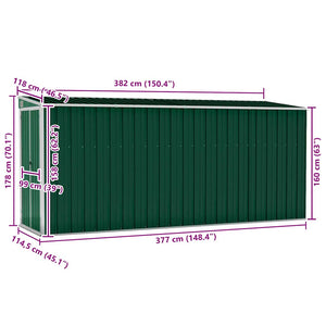 vidaXL Lean-to Shed Green 118x382x178 cm Galvanised Steel