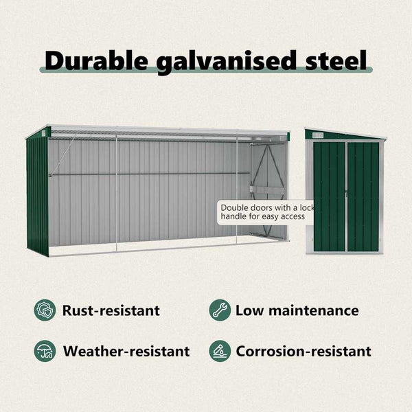 vidaXL Lean-to Shed Green 118x382x178 cm Galvanised Steel