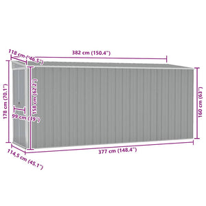 vidaXL Lean-to Shed Grey 118x382x178 cm Galvanized Steel