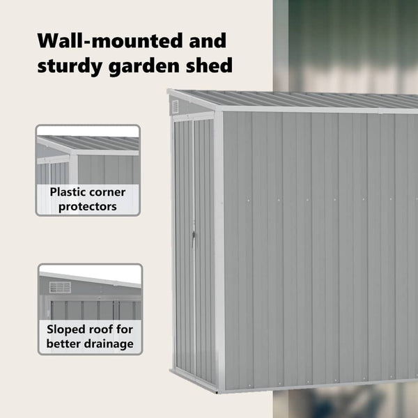 vidaXL Lean-to Shed Grey 118x382x178 cm Galvanized Steel