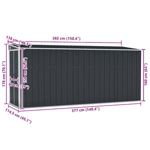 vidaXL Lean-to Shed Anthracite 118x382x178 cm Galvanized Steel