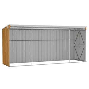 vidaXL Wall-Mounted Garden Shed Brown 118 x 382 x 178 cm Galvanized Steel