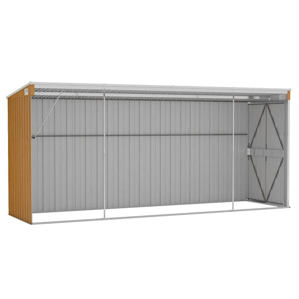 vidaXL Wall-Mounted Garden Shed Brown 118 x 382 x 178 cm Galvanized Steel