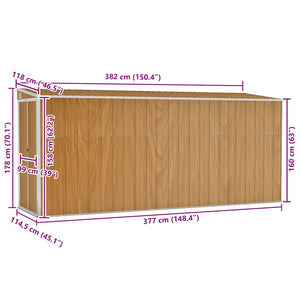 vidaXL Wall-Mounted Garden Shed Brown 118 x 382 x 178 cm Galvanized Steel