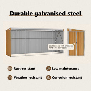 vidaXL Wall-Mounted Garden Shed Brown 118 x 382 x 178 cm Galvanized Steel