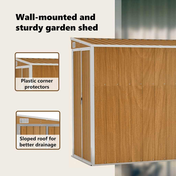 vidaXL Wall-Mounted Garden Shed Brown 118 x 382 x 178 cm Galvanized Steel