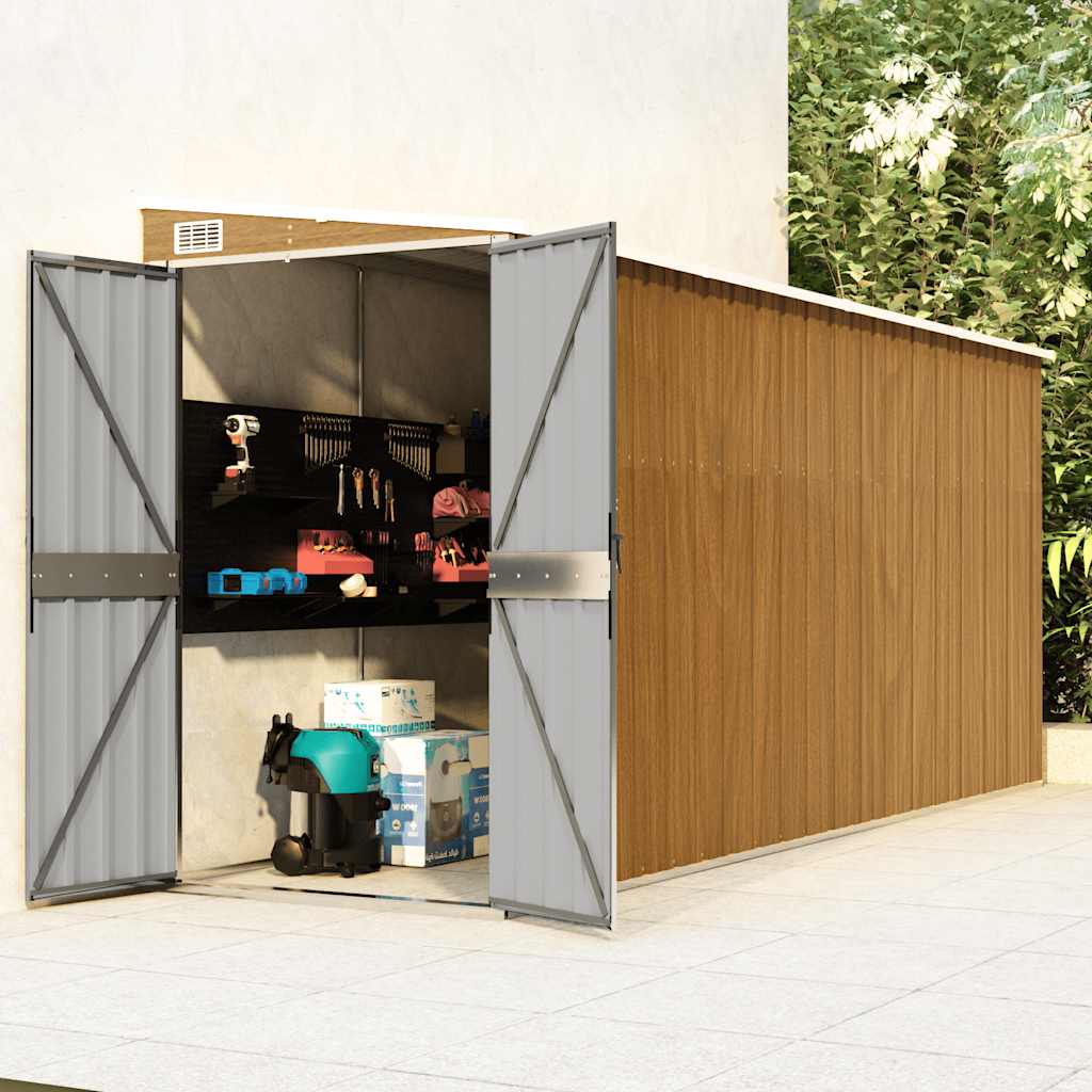 vidaXL Wall-Mounted Garden Shed Brown 118 x 382 x 178 cm Galvanized Steel